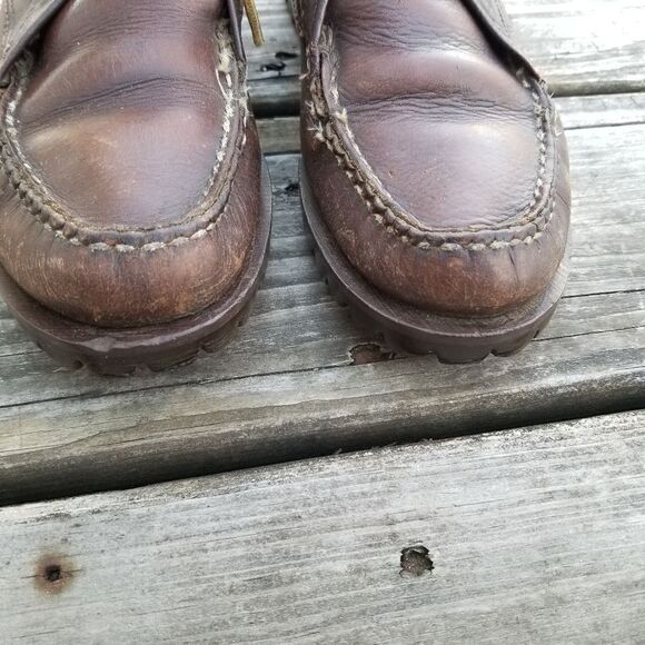 Vintage 70s Brown Leather Moccasin Moc Toe Lug Sole Chukka Ankle Boots Booties 7 - Picture 3 of 10